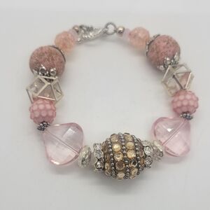 Boho Style Pink and Gold Beaded Bracelet